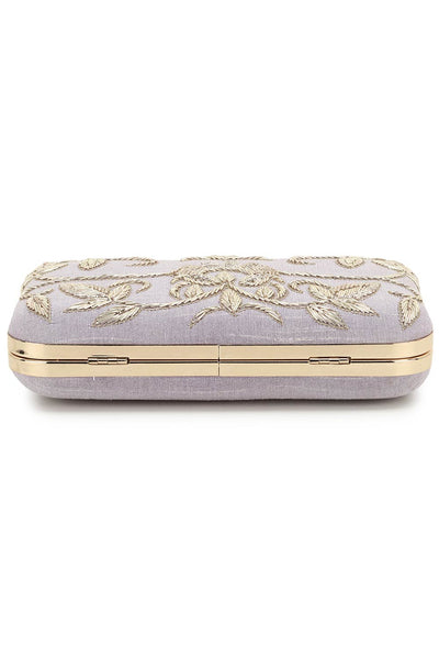 Designer Pastel Purple & Gold Embellished  Silk Clutch
