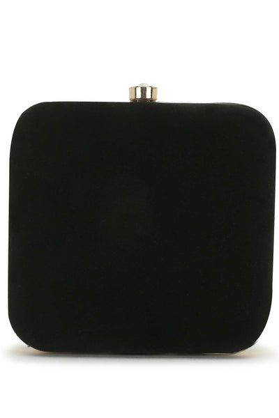 Designer Black Velvet & Gold bead and Sequins Embroidery Square Clutch