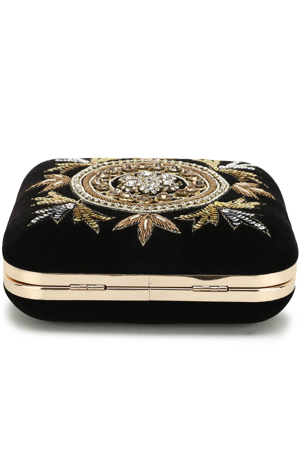 Designer Black Velvet & Gold bead and Sequins Embroidery Square Clutch