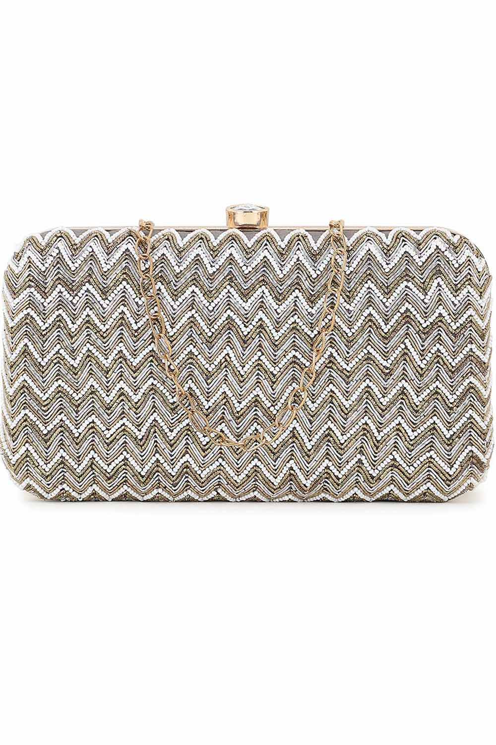 Designer Grey Chevron Beadwork Design Clutch