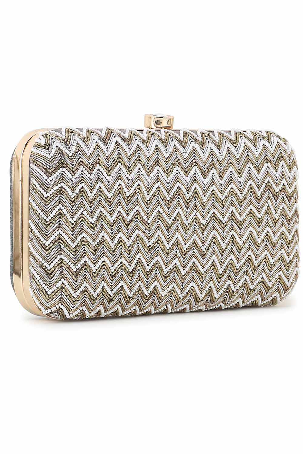 Designer Grey Chevron Beadwork Design Clutch