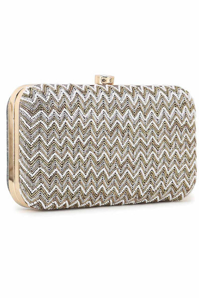 Designer Grey Chevron Beadwork Design Clutch