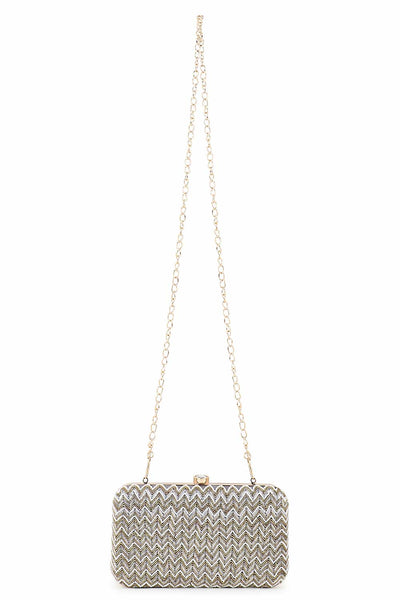 Designer Grey Chevron Beadwork Design Clutch
