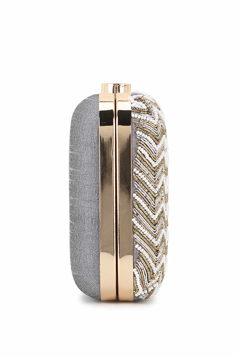Designer Grey Chevron Beadwork Design Clutch