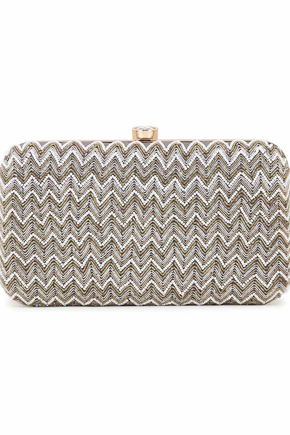 Designer Grey Chevron Beadwork Design Clutch