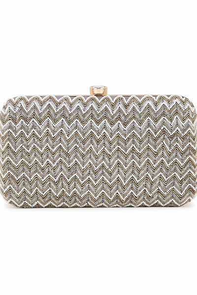 Designer Grey Chevron Beadwork Design Clutch