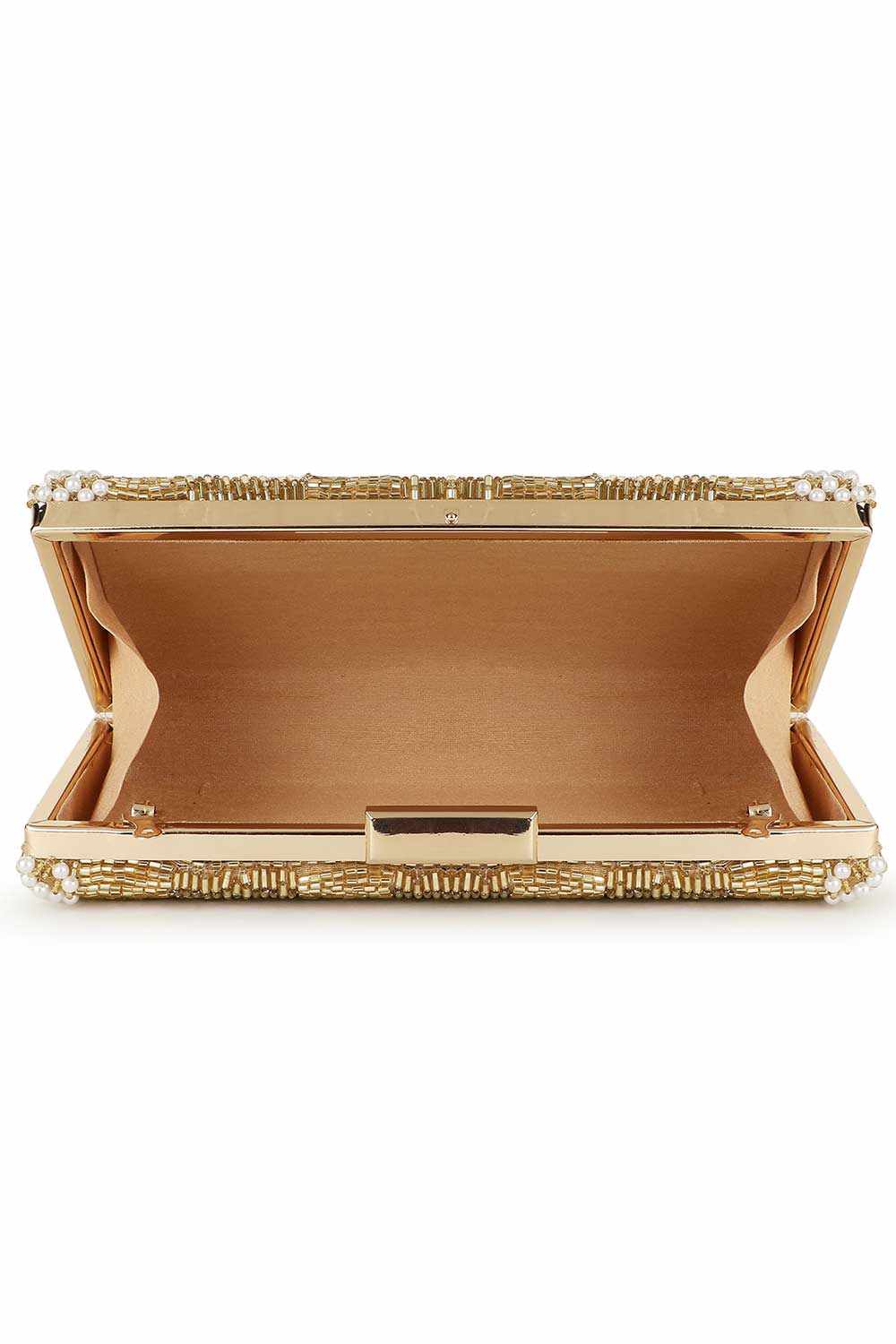 Designer Gold & White Silk Striped Beadwork Evening Bag