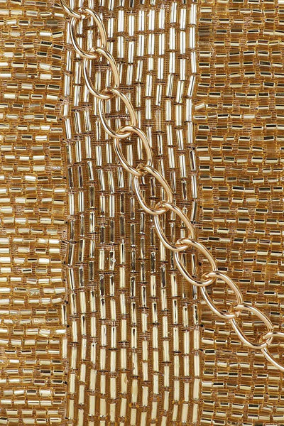 Designer Gold & White Silk Striped Beadwork Evening Bag