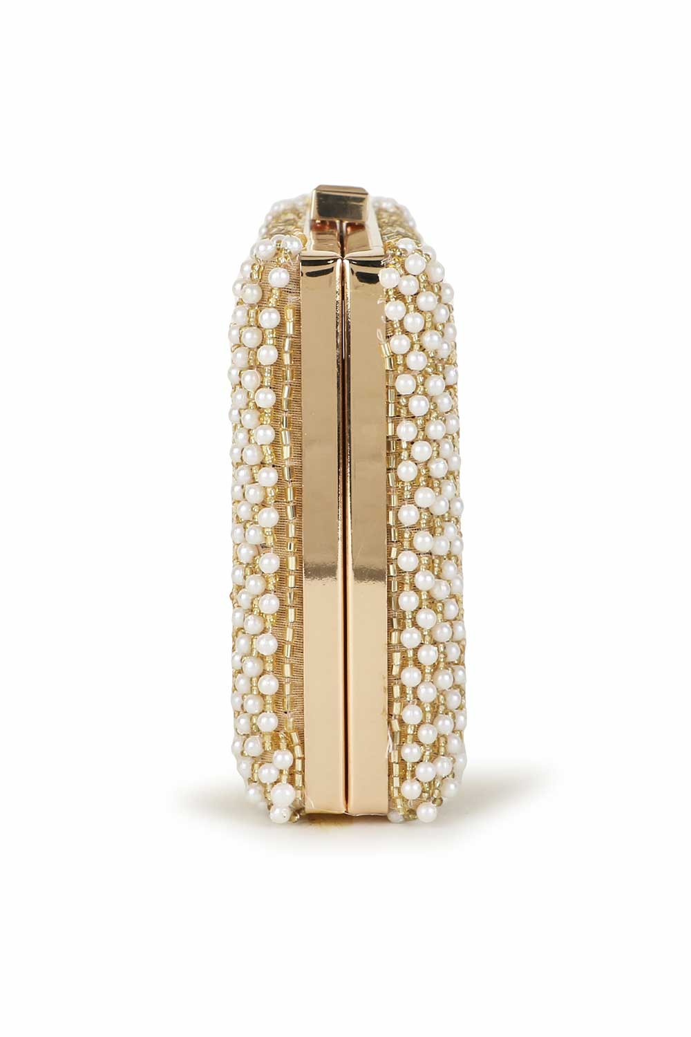 Designer Gold & White Silk Striped Beadwork Evening Bag