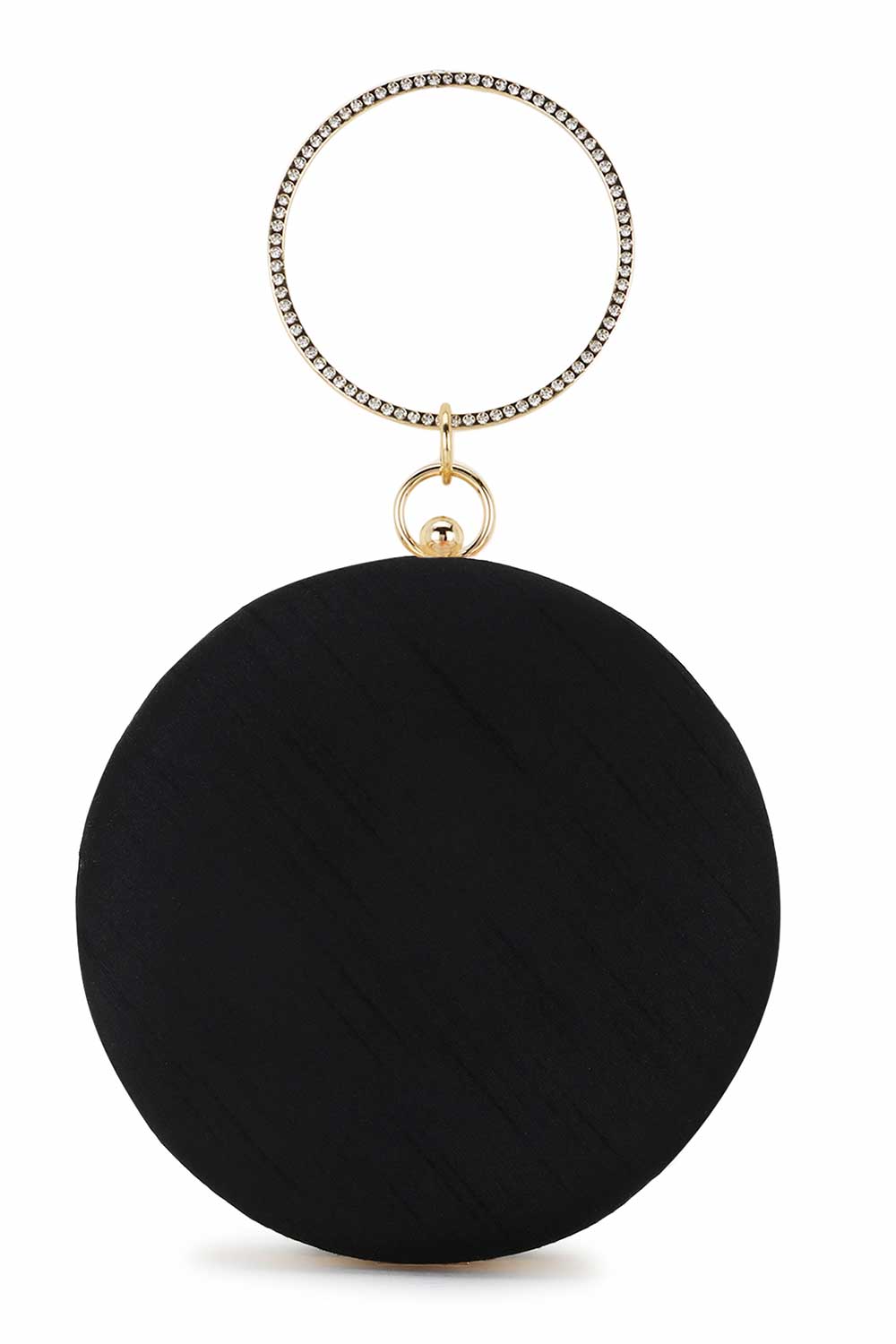 Designer Black & Gold Velvet Floral Embroidered Circle Clutch