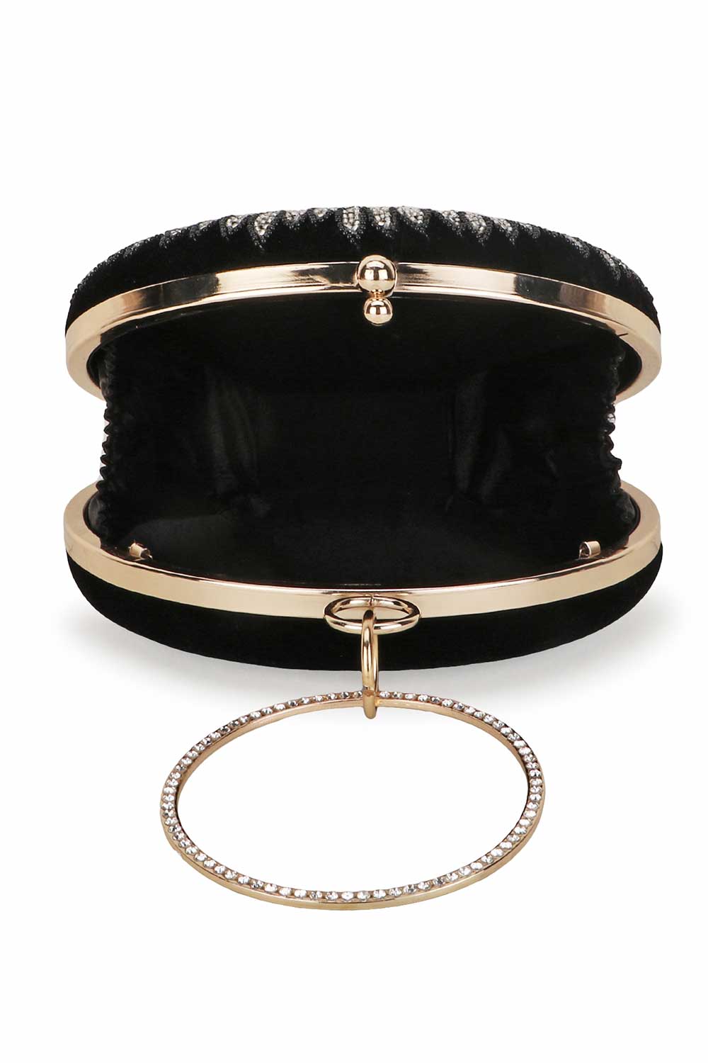 Designer Black & Gold Velvet Floral Embroidered Circle Clutch