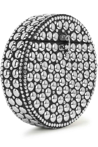 Designer Mosaic Silver Metal Polka Dot Design Round Clutch