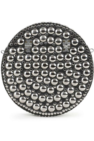 Designer Mosaic Silver Metal Polka Dot Design Round Clutch