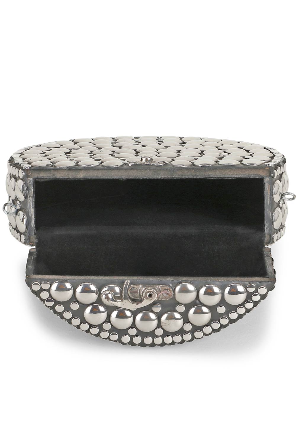Designer Mosaic Silver Metal Polka Dot Design Round Clutch