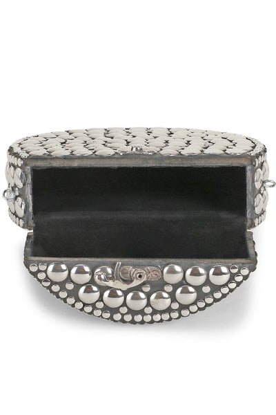 Designer Mosaic Silver Metal Polka Dot Design Round Clutch
