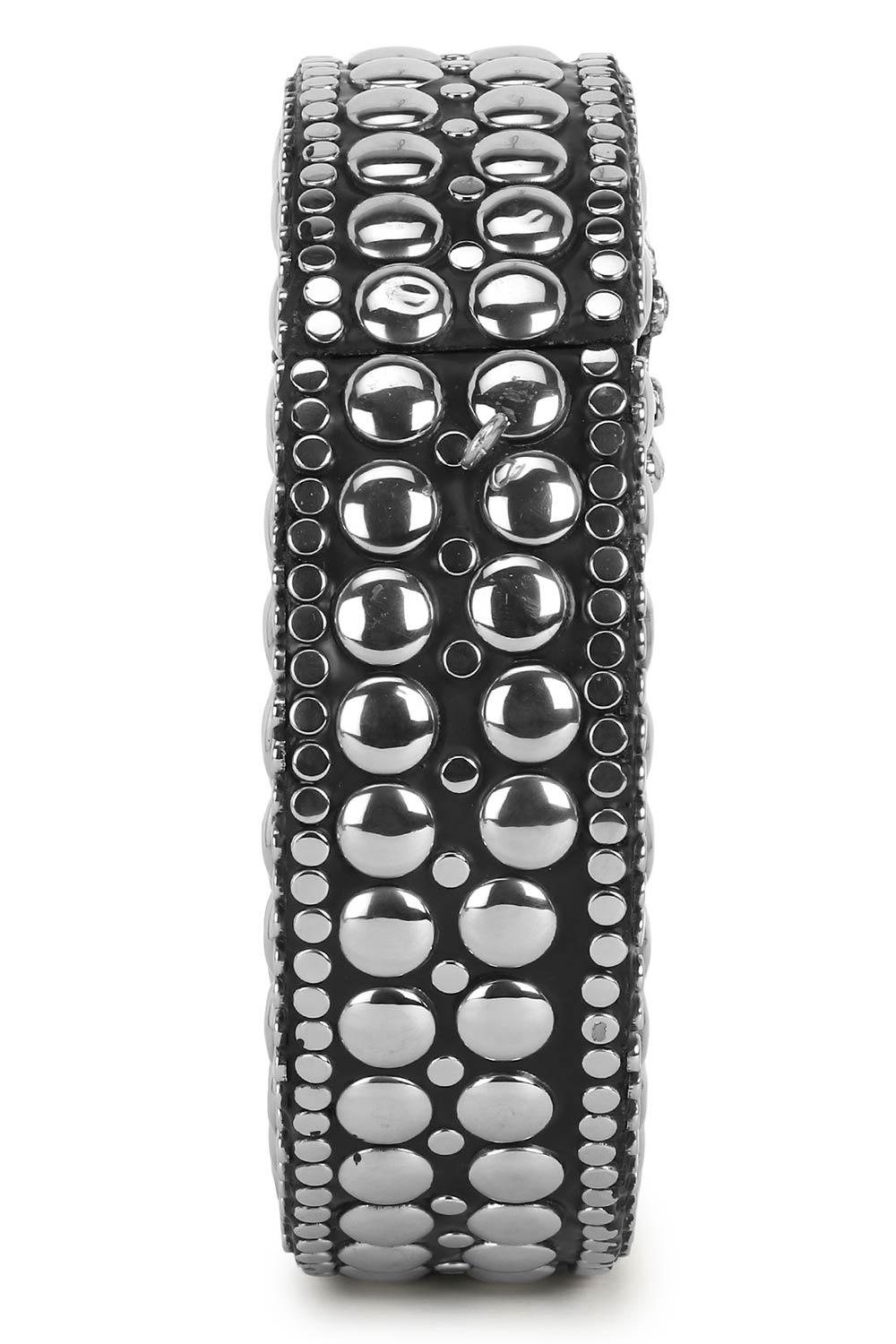 Designer Mosaic Silver Metal Polka Dot Design Round Clutch