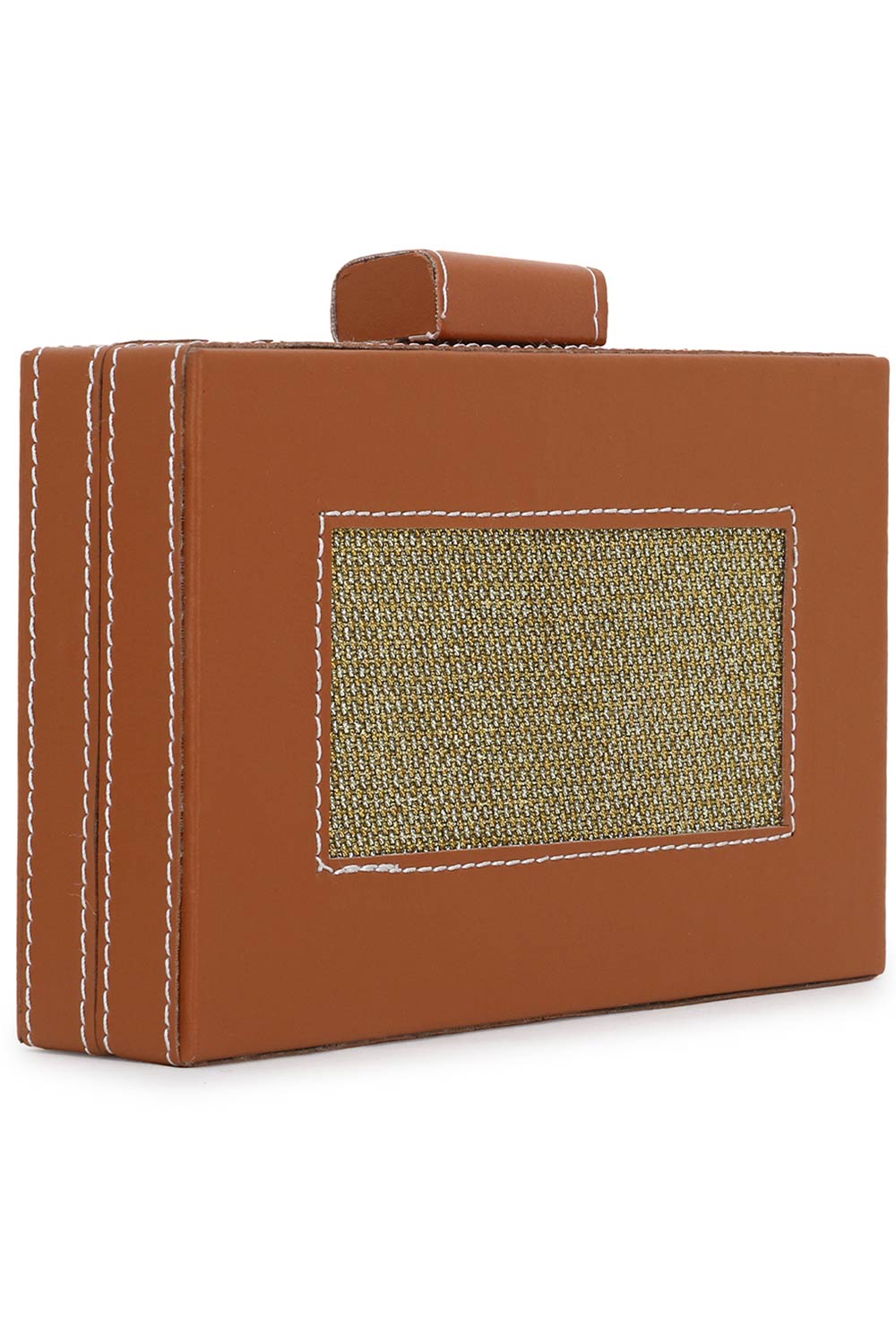 Designer Brown & Gold Fabric & Vegan Leather Box Clutch