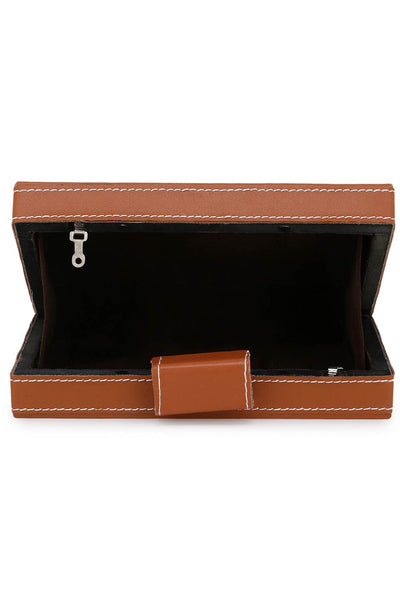 Designer Brown & Gold Fabric & Vegan Leather Box Clutch