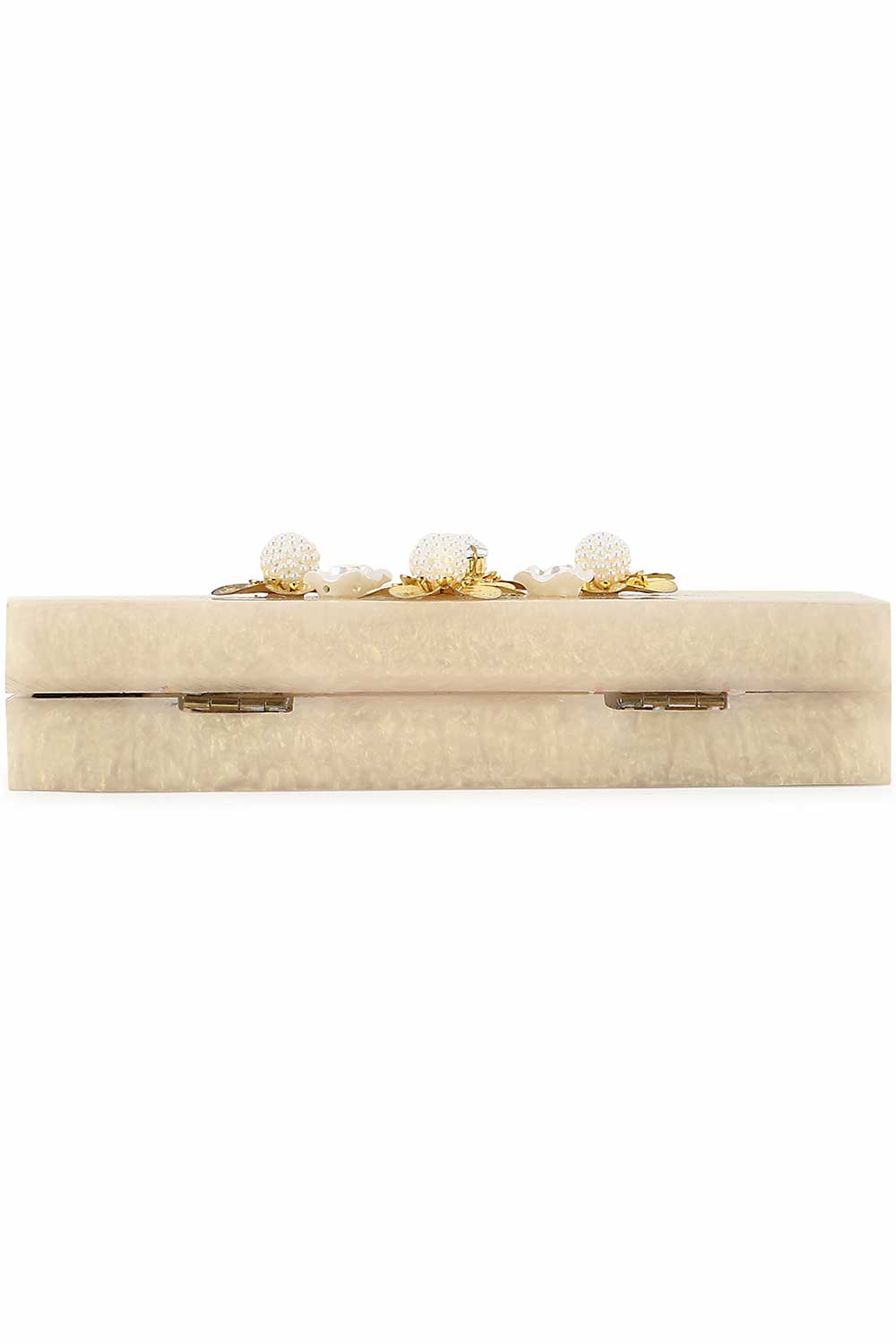 Designer Champagne & Gold Resin Floral Clutch