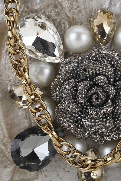 Designer Charcoal & Silver Resin Floral Embellished Clutch