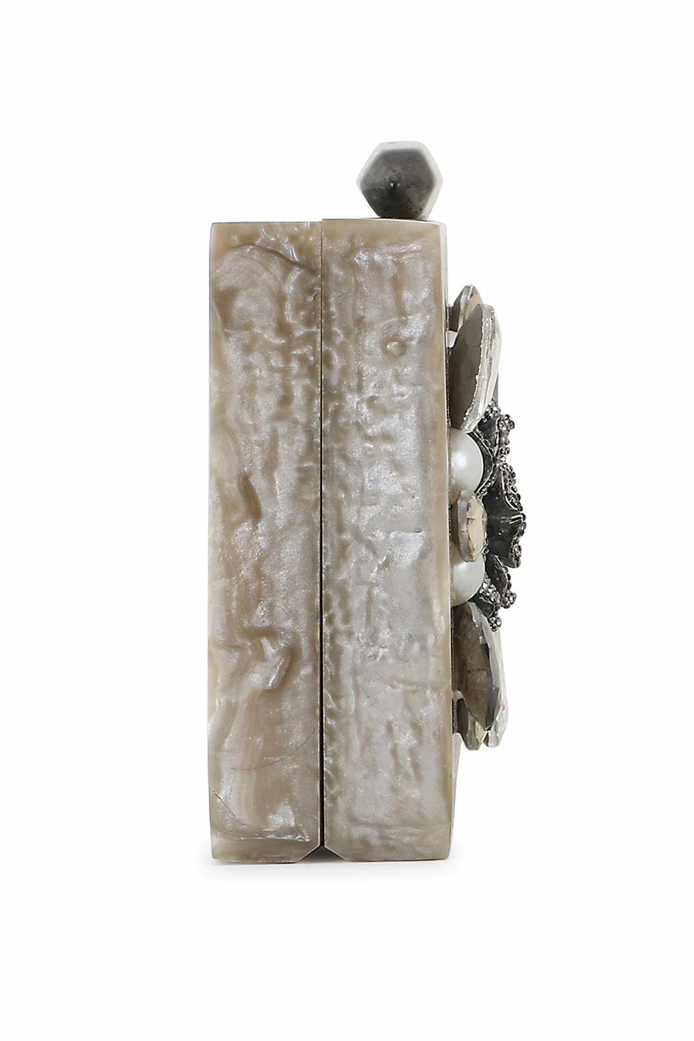 Designer Charcoal & Silver Resin Floral Embellished Clutch