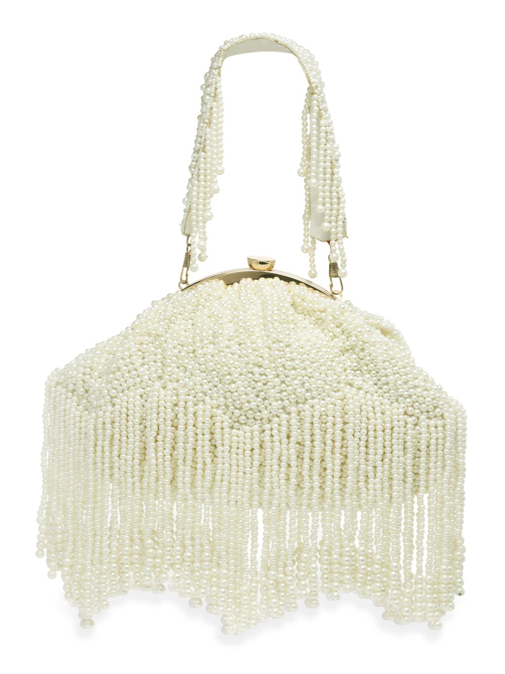 Designer Raining Pearls White Silk Beadwork Purse