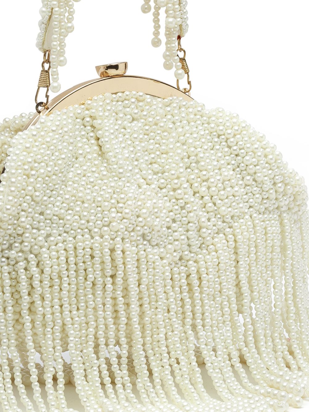 Designer Raining Pearls White Silk Beadwork Purse