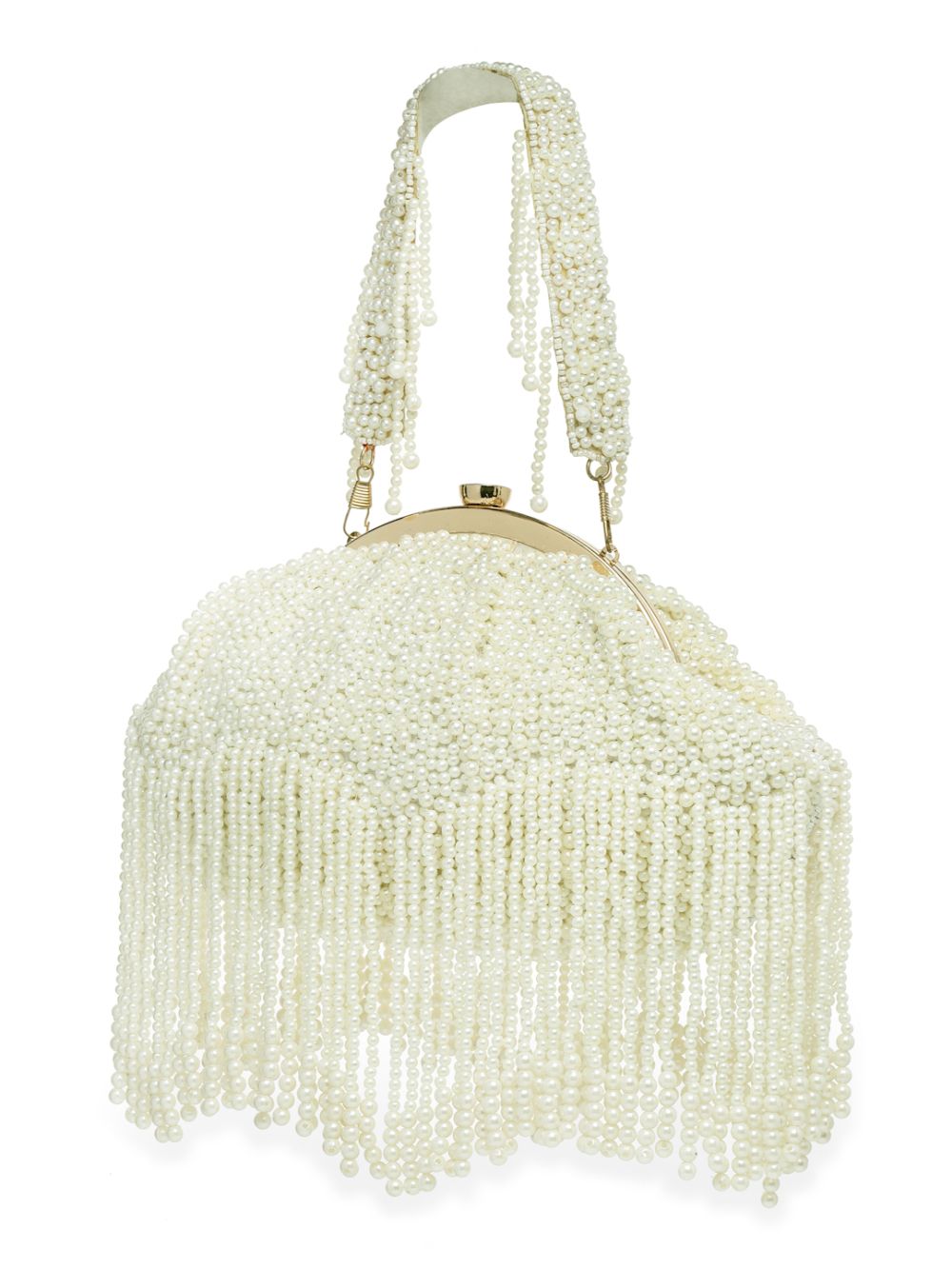 Designer Raining Pearls White Silk Beadwork Purse