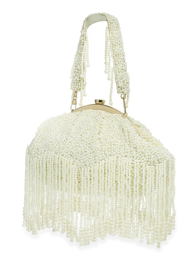 Designer Raining Pearls White Silk Beadwork Purse