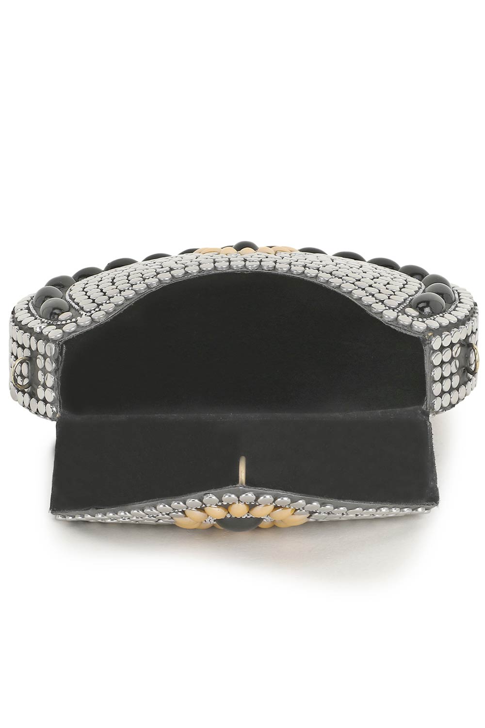 Designer Antique Silver Mosaic in Silver & Black & Yellow Metal Clutch