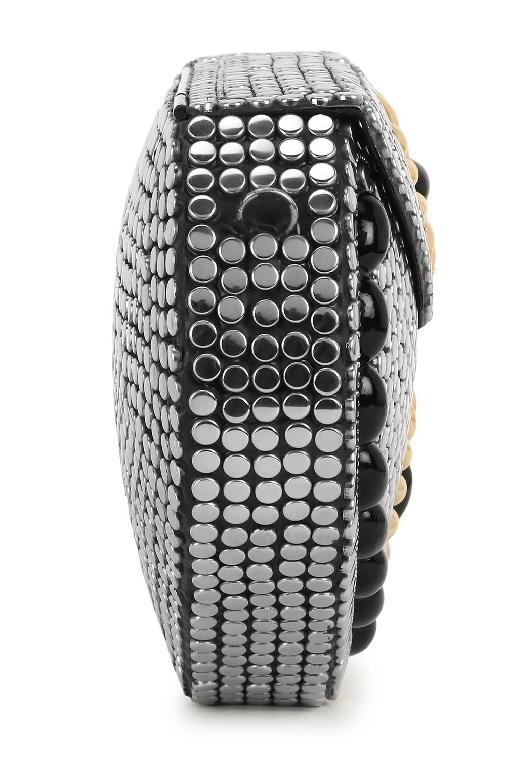 Designer Antique Silver Mosaic in Silver & Black & Yellow Metal Clutch