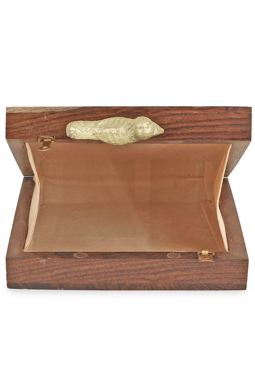 Designer Brown & Gold Wooden Clutch with Sequins and Bird Clasp
