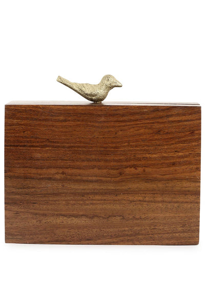 Designer Brown & Gold Wooden with Sequins Bird Detail Clutch