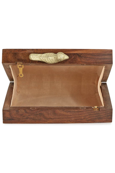 Designer Brown & Gold Wooden with Sequins Bird Detail Clutch