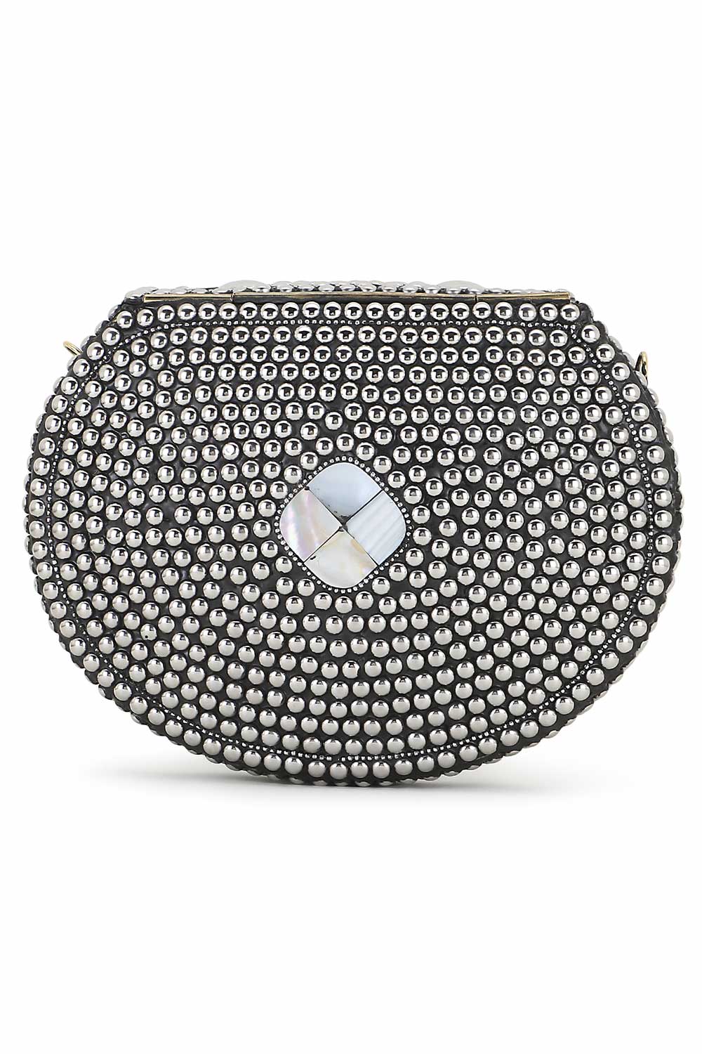 Designer Silver & White Metal Mosaic Embellished Clutch