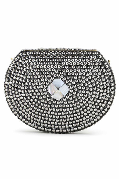 Designer Silver & White Metal Mosaic Embellished Clutch