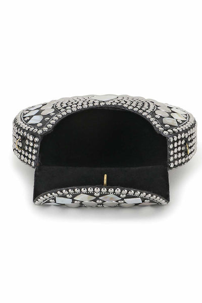 Designer Silver & White Metal Mosaic Embellished Clutch