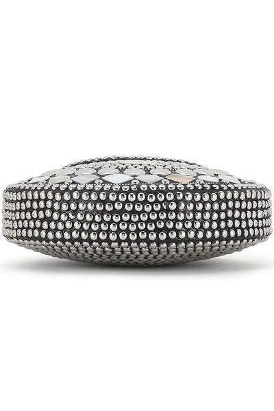 Designer Silver & White Metal Mosaic Embellished Clutch