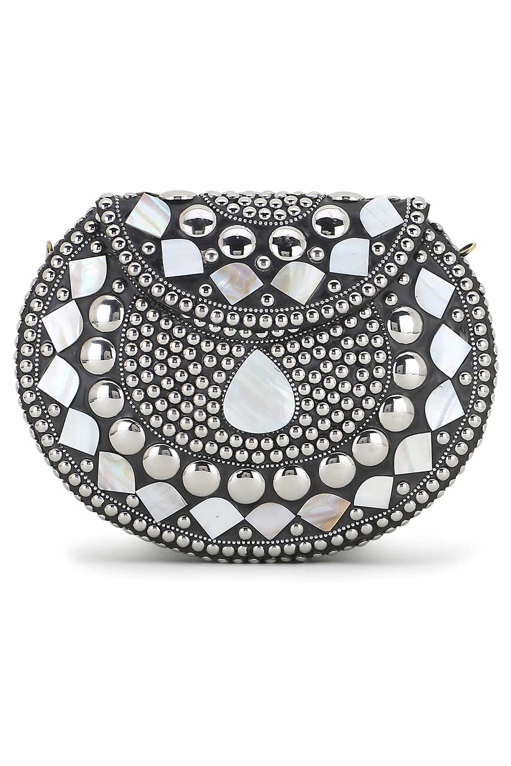 Designer Silver & White Metal Mosaic Embellished Clutch