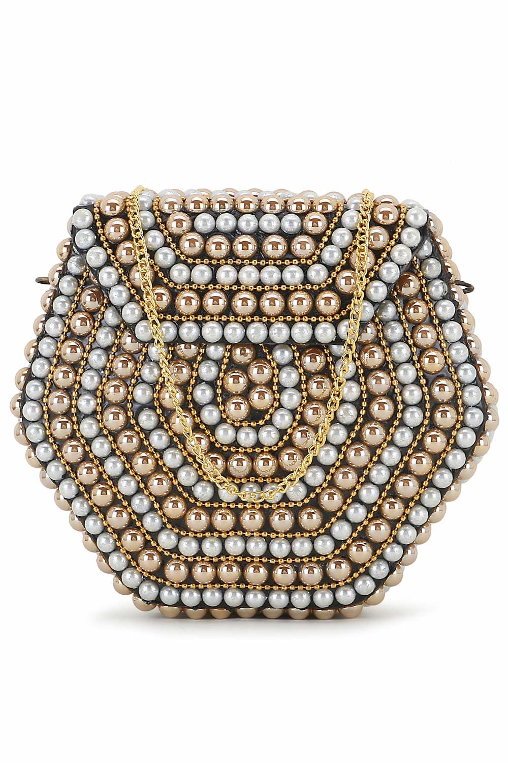 Designer Rose Gold &White Metal Embellished Clutch