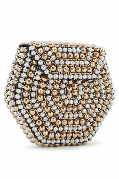Designer Rose Gold &White Metal Embellished Clutch