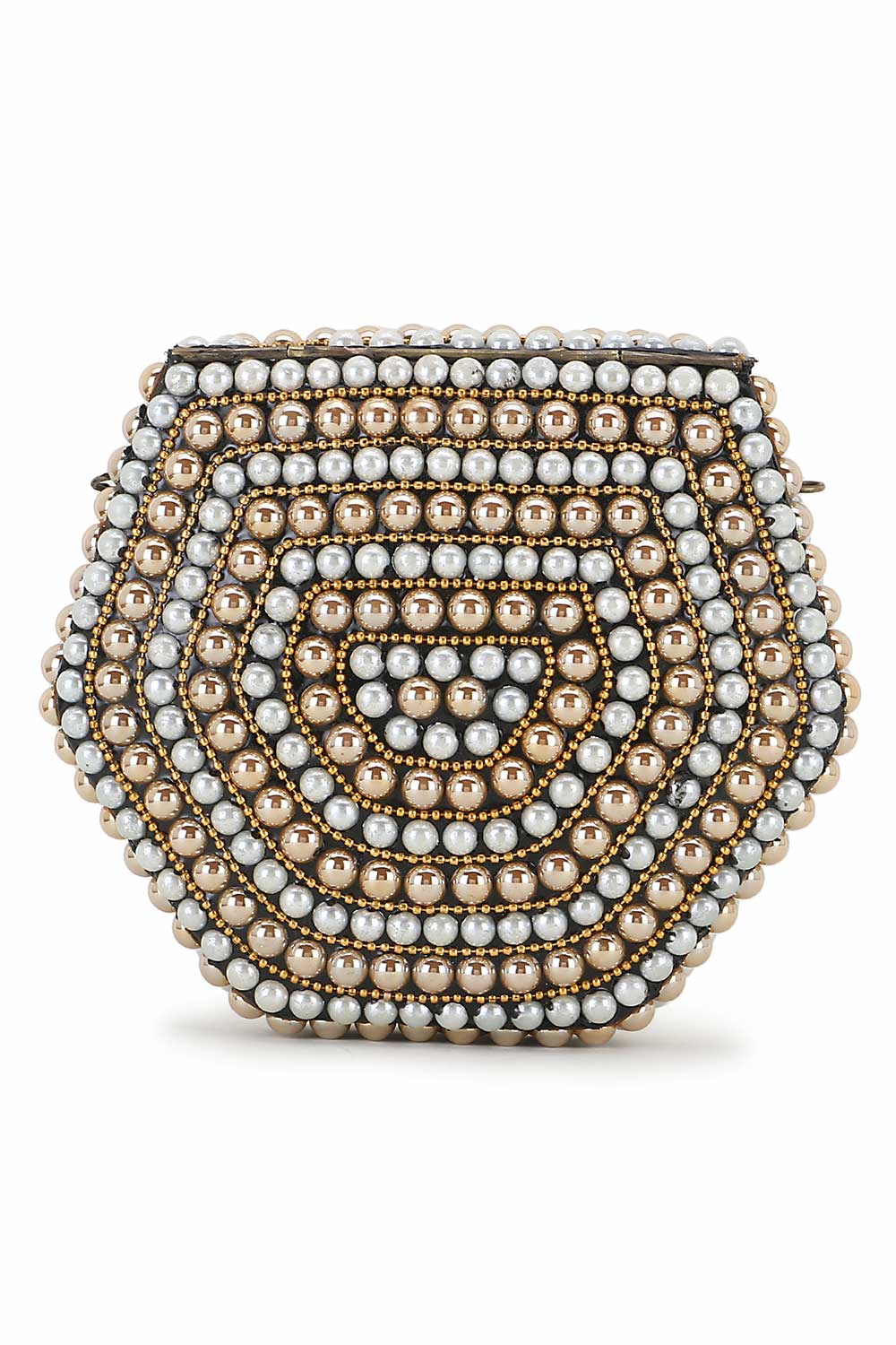 Designer Rose Gold &White Metal Embellished Clutch