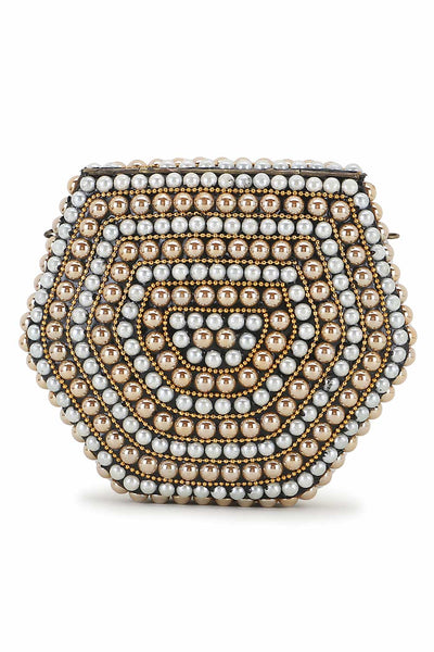Designer Rose Gold &White Metal Embellished Clutch