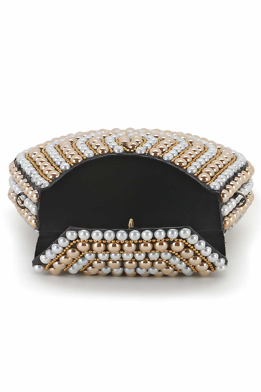 Designer Rose Gold &White Metal Embellished Clutch