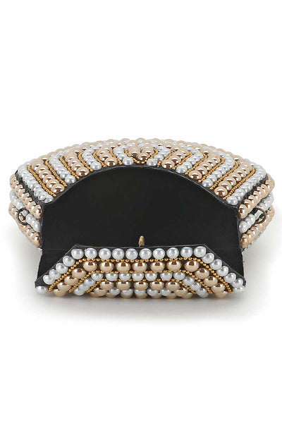 Designer Rose Gold &White Metal Embellished Clutch