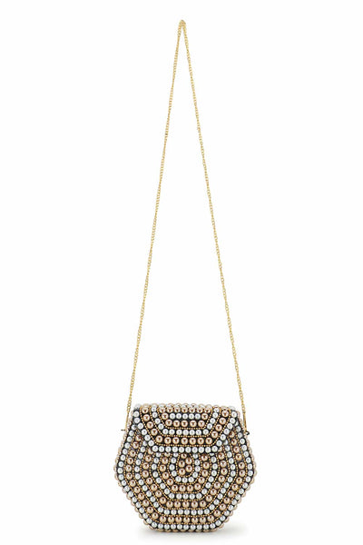 Designer Rose Gold &White Metal Embellished Clutch