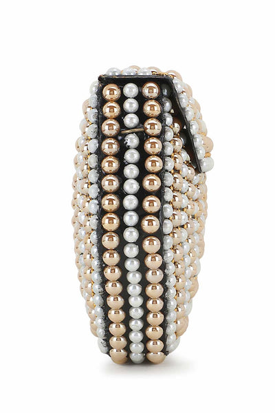 Designer Rose Gold &White Metal Embellished Clutch