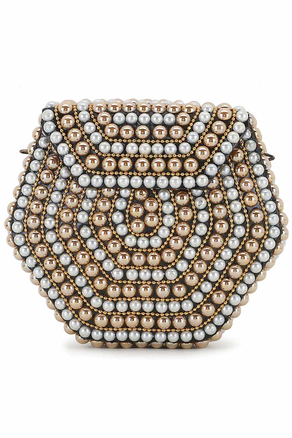 Designer Rose Gold &White Metal Embellished Clutch