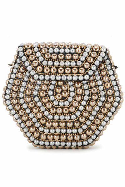 Designer Rose Gold &White Metal Embellished Clutch