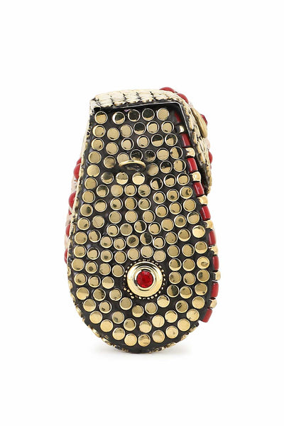 Designer Royal Aztec Design Gold  & Red Metalwork Clutch